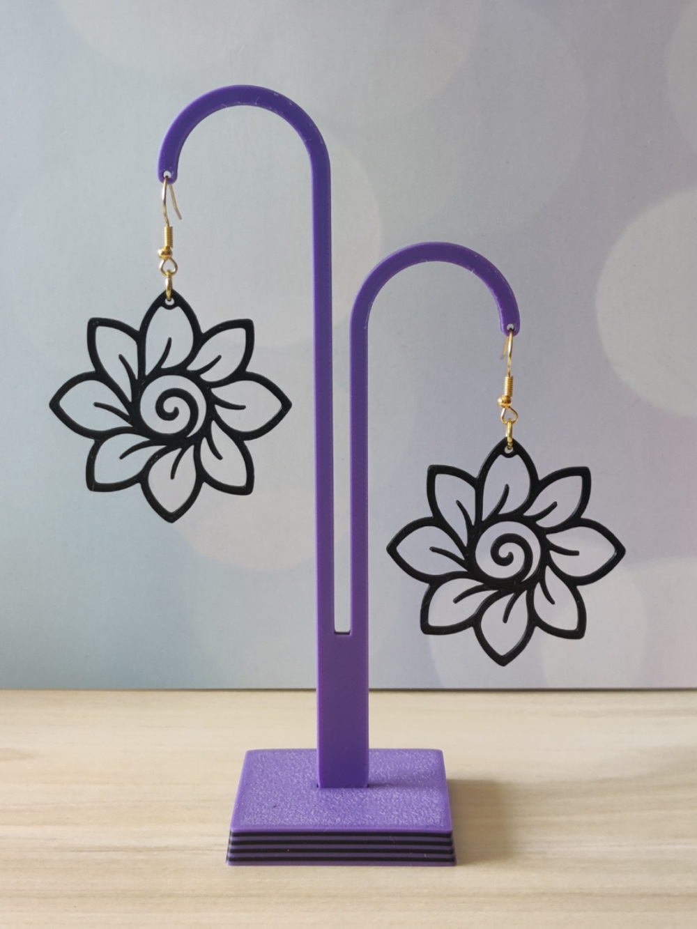 Black Floral Spiral Cutout Drop Earrings - Women Jewelry